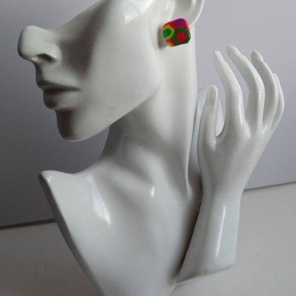 Handmade multi-color polymer clay earrings. Boucles d'oreilles fait à la main - Picture 5 of 7